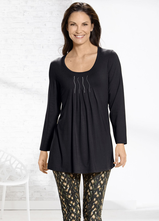 Shirts - Lang shirt met bordversiering in 2 kleuren, in Größe 038 bis 054, in Farbe ZWART Ansicht 1
