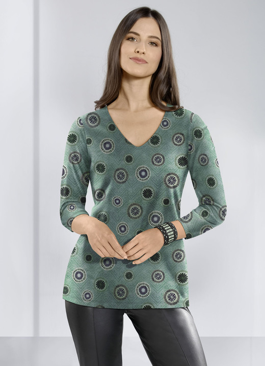 3/4-mouw - Shirt met driekwartmouwen, in Größe 036 bis 052, in Farbe GROEN-ZWART