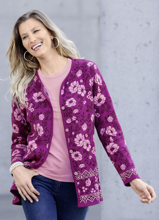 Gebreide jasjes - Vest met een sweetheart halslijn Gebreide jasjes - Vest met een sweetheart halslijn, in Größe 038 bis 054, in Farbe FUCHSIA-ROSÉ-BORDEAUX