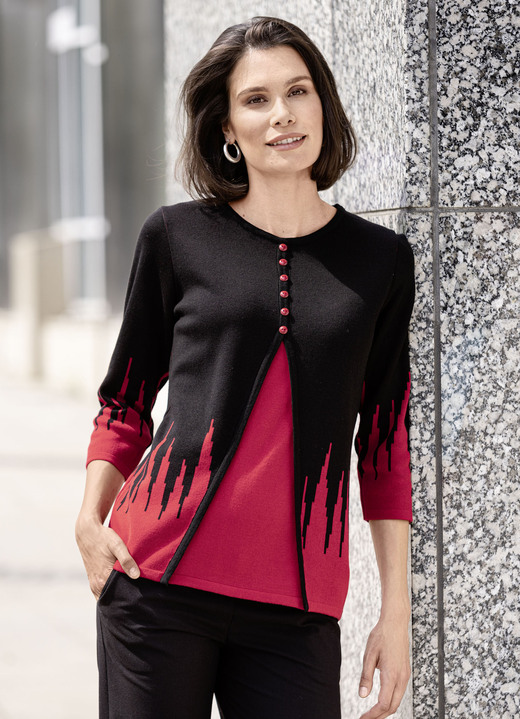 Pullover & Strickmode - Pullover in Twinset-Optik, in Größe 038 bis 054, in Farbe SCHWARZ-ROT Ansicht 1
