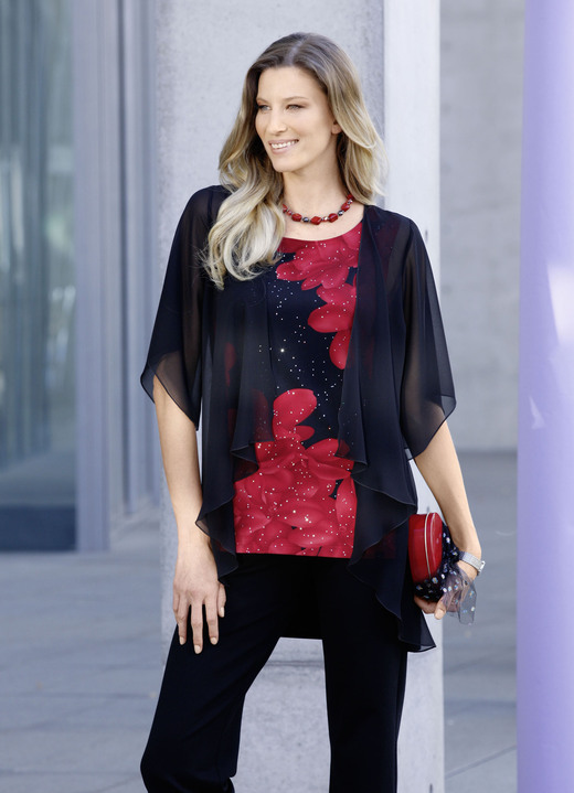 - Tuniek met chiffon kazuifel, in Größe 038 bis 054, in Farbe ZWART-ROOD