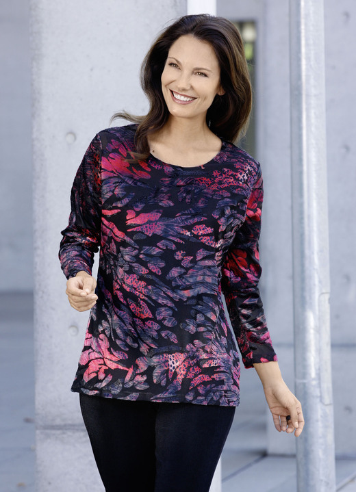 Lange mouw - Shirt met onderliggende zwarte bies Lange mouw - Shirt met onderliggende zwarte bies, in Größe 038 bis 054, in Farbe ZWART-ROOD-ANTTRACIET