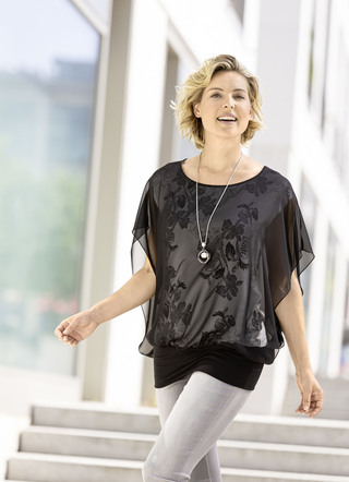 Poncho tuniek met chiffon trim