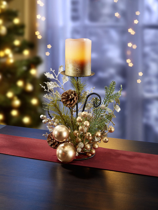 Kerstmis - Versierde kandelaar, in Farbe GROEN-GOUD