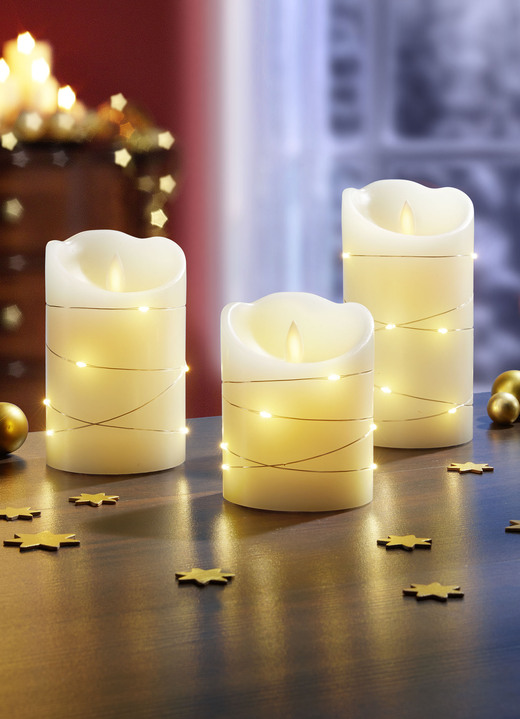 Wohnaccessoires - LED-Echtwachskerzen, 3er-Set, in Farbe CREME-WEISS