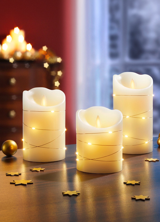 - Led-waskaarsen, set van 3, in Farbe CRÈME-WIT