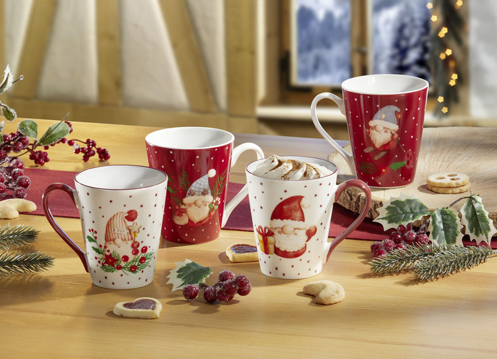 - Kerstbekers, set van 4, in Farbe ROOD-WIT Ansicht 1