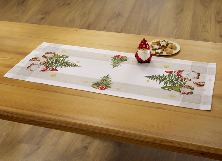 Tafellakens - Tafelkleed met kerstkaboutermotief, in Größe 101 (Kleedje, 35 x 50 cm) bis 404 (Kussensloop, 40 x 40 cm), in Farbe NATUUR-MEERKLEURIG Ansicht 1