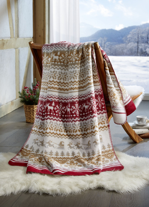 Woondekens - Gezellige deken met wintermotieven, in Farbe ROOD Ansicht 1