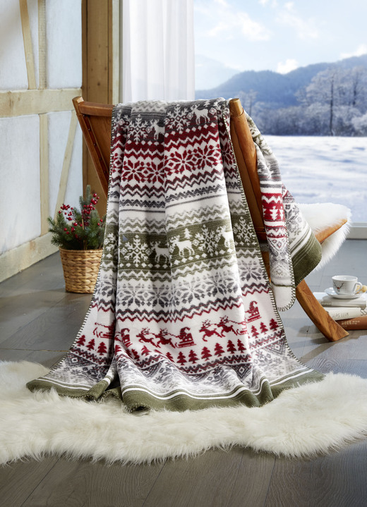 Woondekens - Gezellige deken met wintermotieven, in Farbe GROEN Ansicht 1