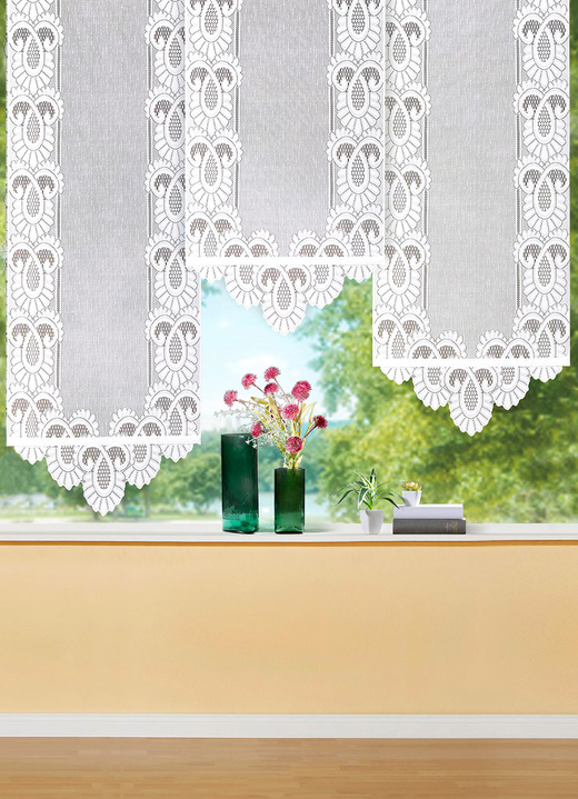 Klassiek - Geweldig schuifgordijn met driehoekige afwerking, in Größe 444 (H 80 x B57 cm) bis 450 (H 145 x B 57 cm), in Farbe WEISS Ansicht 1