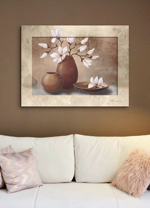 Blumen - Hochwertiger Kunstdruck im aparten Designerrahmen, in Farbe BRAUN-BEIGE