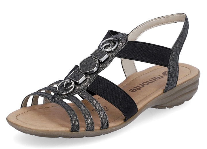Sandalettes & slippers - Remonte sandalen met bandjes en metalen sieraden, in Größe 036 bis 042, in Farbe ZWART Ansicht 1