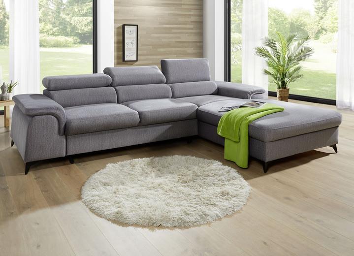 Polsterecken - Polsterecke mit Funktion, in Farbe GRAU, in Ausführung Mit Longchair und 3 Kopfstützen Ansicht 1