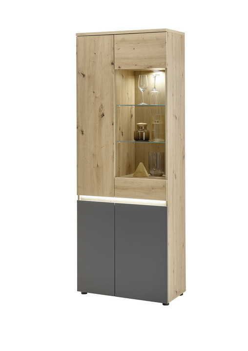 - Meubelprogramma met hoogwaardige MDF-fronten en softclose, in Farbe ARTISAN EIKEN-ANTRACIET, in Ausführung Vitrine met ledverlichting Ansicht 1