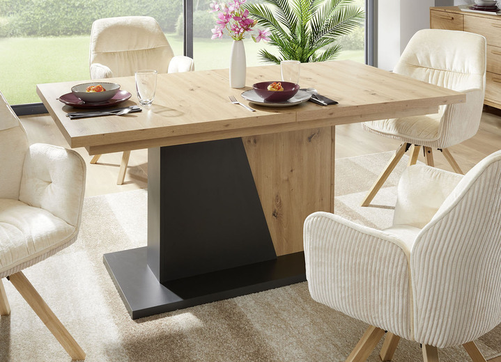 Moderne meubels - Eettafel met synchrone uitschuifbare tafel van aluminium, in Farbe ARTISAN EIK-ZWART Ansicht 1