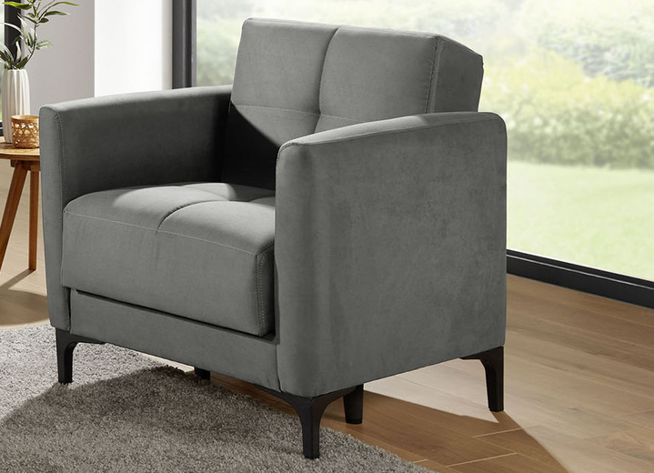 Gestoffeerde meubels - Gestoffeerde meubelset, 2-delig, in Farbe GRIJS, in Ausführung Stoel met slaapfunctie Ansicht 1
