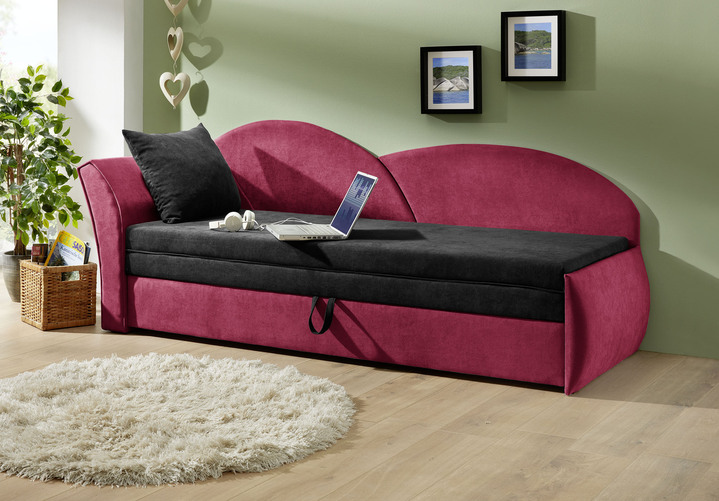 Slaap sofa`s - Slaapbank, in Farbe ZWART-ROOD, in Ausführung Armleuning links Ansicht 1