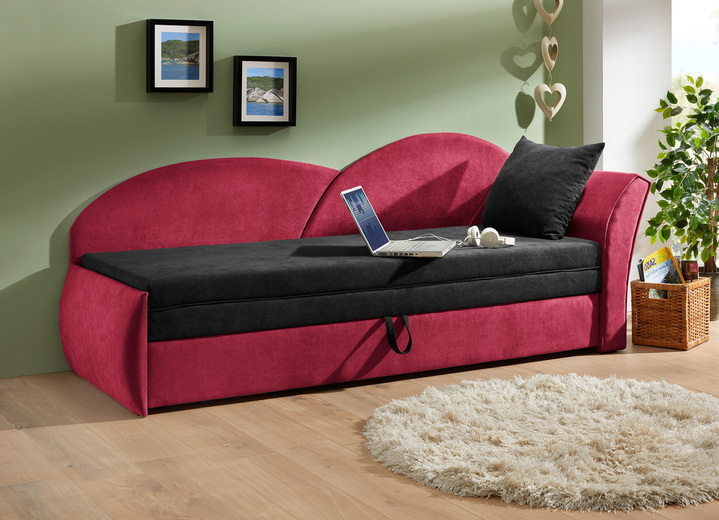 Schlafsofas - Schlafsofa, in Farbe SCHWARZ-ROT, in Ausführung Armlehne rechts Ansicht 1