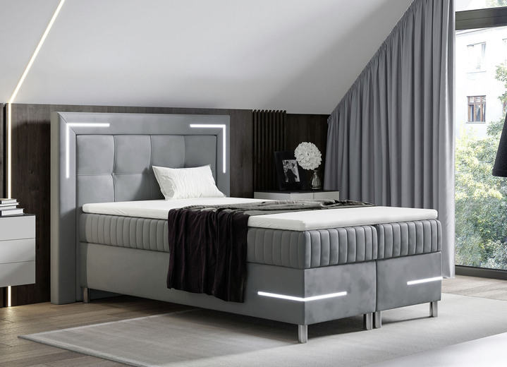 Boxspringbetten - Boxspringbett 120x200 cm, in Farbe SILBER Ansicht 1
