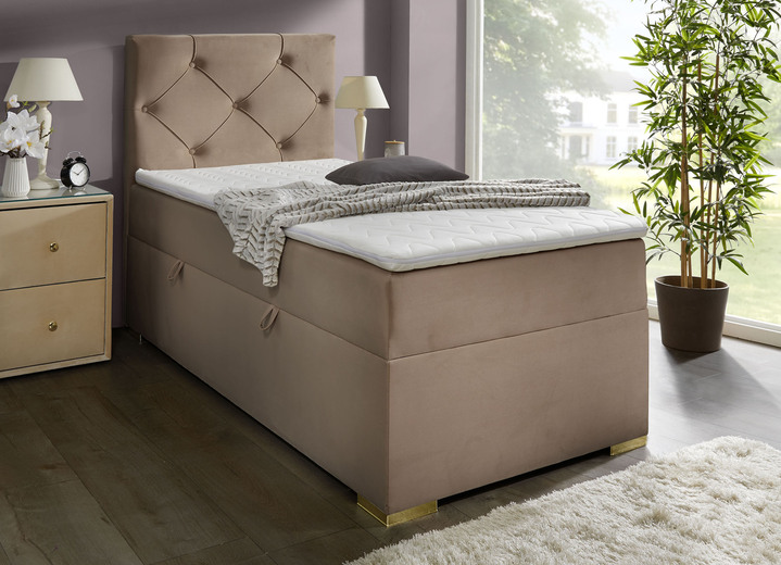 - Boxspring bed met Bonnell binnenvering matras en topper, in Farbe BEIGE