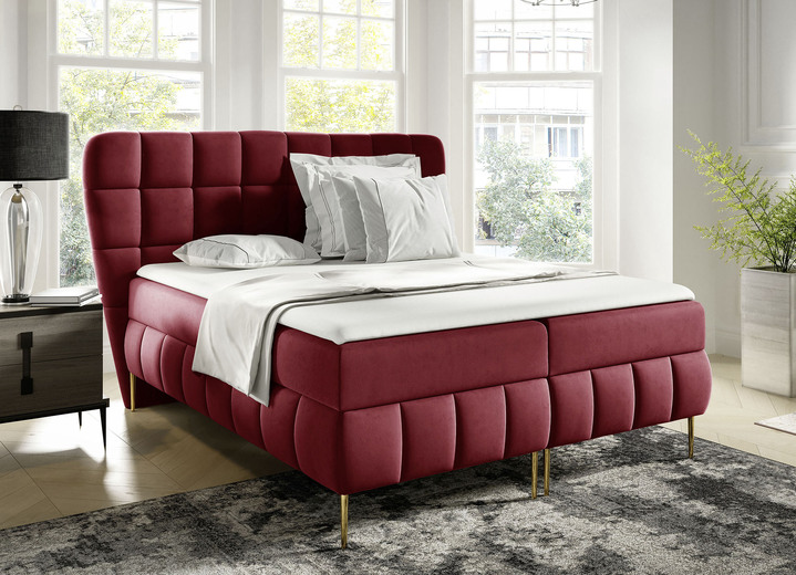 Boxspring - Boxspringbed 120x200 cm, in Farbe BORDEAUX Ansicht 1