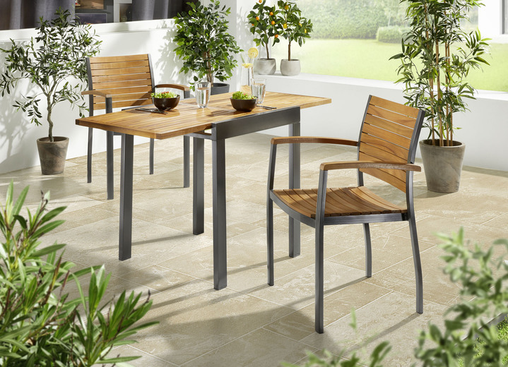 Tuin - Santorini tuinmeubelserie, in Farbe GRAFIET, in Ausführung Balkonset, 3-delig, met stapelstoelen Ansicht 1