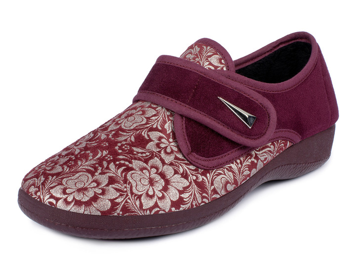 Breedte H - Lage damesschoenen met klittenband in bloemmotief, in Größe 036 bis 042, in Farbe BORDEAUX Ansicht 1