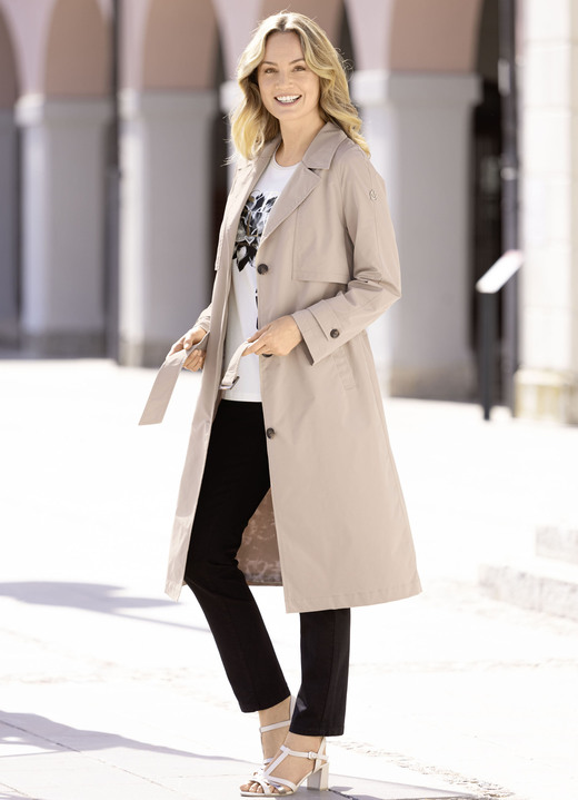 Lang - Functionele trenchcoat met riem. Lang - Functionele trenchcoat met riem., in Größe 034 bis 052, in Farbe BEIGE