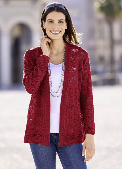 Basics - Vest in fijn netbreisel, in Größe 038 bis 054, in Farbe KIRSCHROT Ansicht 1