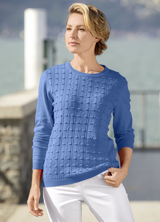 Basics - Pullover met een rekbaar structuurpatroon Basics - Pullover met een rekbaar structuurpatroon, in Größe 036 bis 052, in Farbe JEANSBLAUW