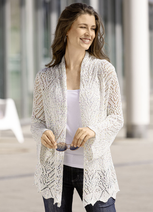 Pullover & breimode - Paillettengaren vestje, in Größe 036 bis 052, in Farbe WIT-MULTICOLOR Ansicht 1