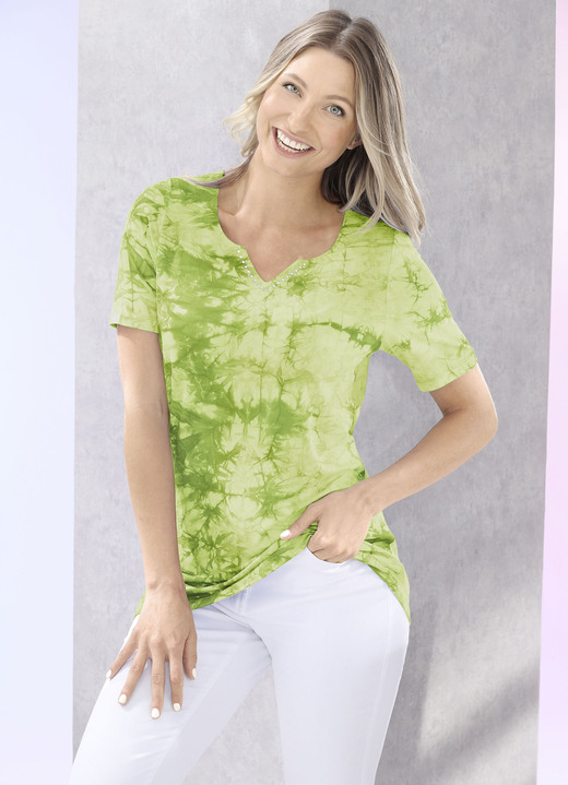 Korte mouw - Shirt in batik-look in 2 kleuren, in Größe 036 bis 052, in Farbe PISTACHE Ansicht 1