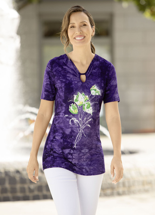 Korte mouw - Shirt in leuke batik-look in 3 kleuren, in Größe 038 bis 054, in Farbe PAARSE BATIK Ansicht 1