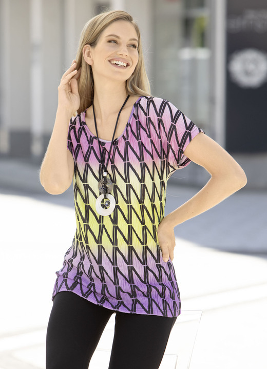 Korte mouw - Shirt met wijd gesneden schouders, in Größe 036 bis 052, in Farbe ROZE-GEEL-PAARS Ansicht 1