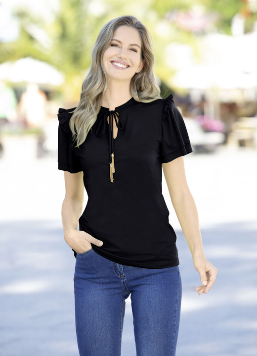 Shirts - Shirt met ruches in 2 kleuren, in Größe 036 bis 050, in Farbe ZWART Ansicht 1