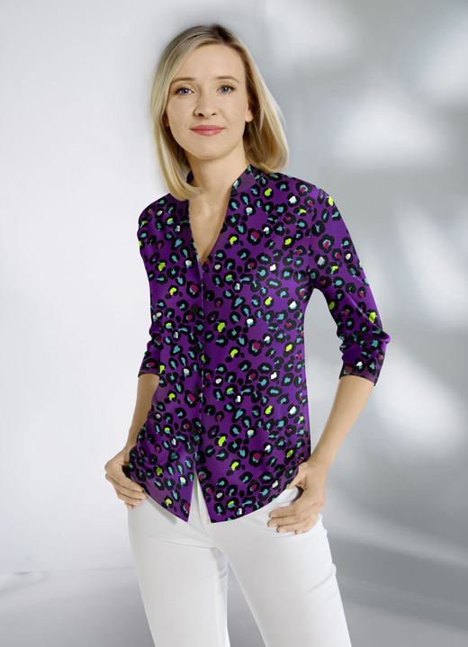 Blouses & tunieken - Shirtblouse met opstaande kraag, in Größe 036 bis 052, in Farbe PAARS-TURKOOIS-KLEURRIJK