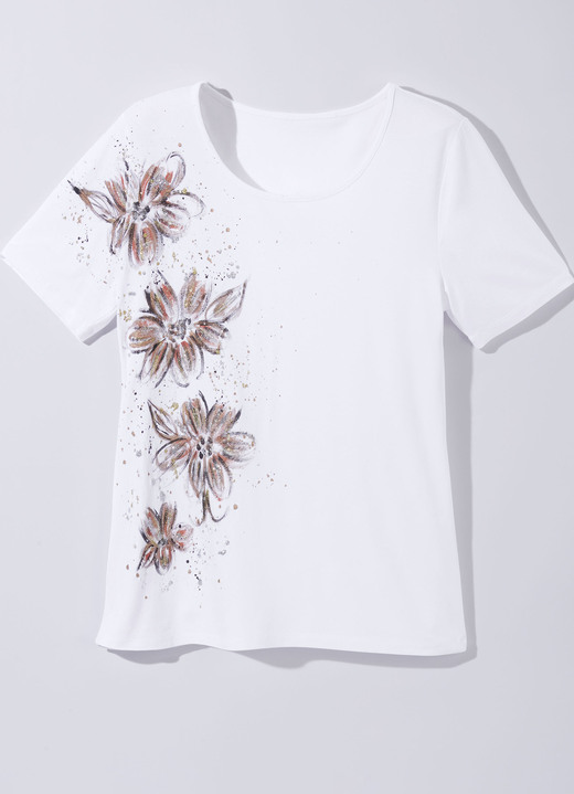 Korte mouw - Shirt met handgeschilderd glitterornament Korte mouw - Shirt met handgeschilderd glitterornament, in Größe 036 bis 052, in Farbe WIT