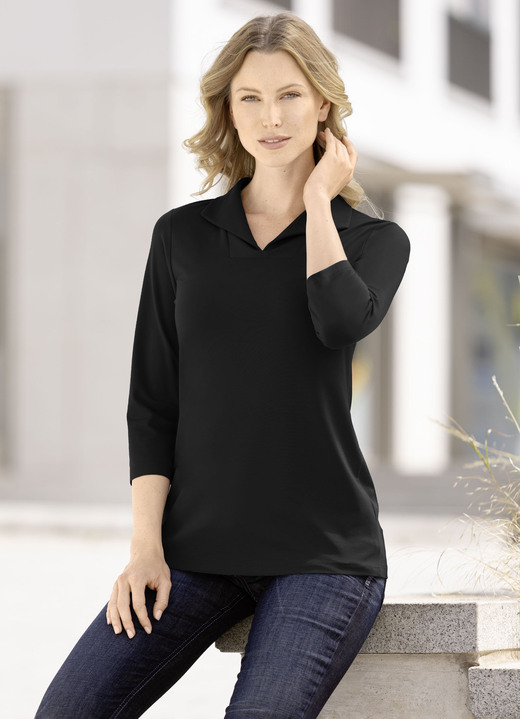 Korte mouw - Combinatievriendelijk poloshirt Korte mouw - Combinatievriendelijk poloshirt, in Größe (36/38) bis (52/54), in Farbe ZWART