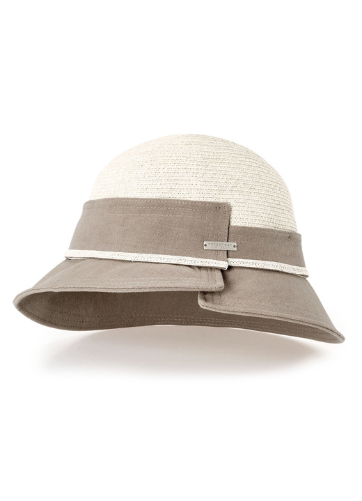Mutsen & hoeden - Seebergerhoed met klep en decoratieve band van papierstro, in Farbe BEIGE-TAUPE Ansicht 1