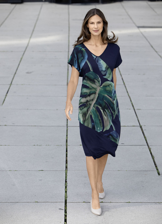 Zomerjurken - Jurk met chiffonbezetting Zomerjurken - Jurk met chiffonbezetting, in Größe 036 bis 052, in Farbe MARINE-GROEN-KLEURRIJK