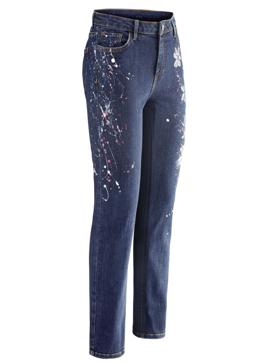 Broeken - Jeans met handgeschilderde bloemmotieven Broeken - Jeans met handgeschilderde bloemmotieven, in Größe 017 bis 052, in Farbe DUNKELBLAU