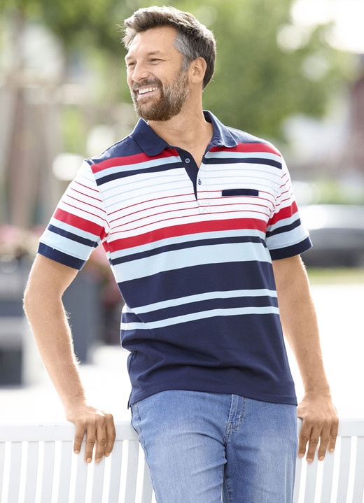 Shirts - Poloshirt mit Brusttasche Shirts - Poloshirt mit Brusttasche, in Größe 046 bis 062, in Farbe MARINE-WEISS-ROT