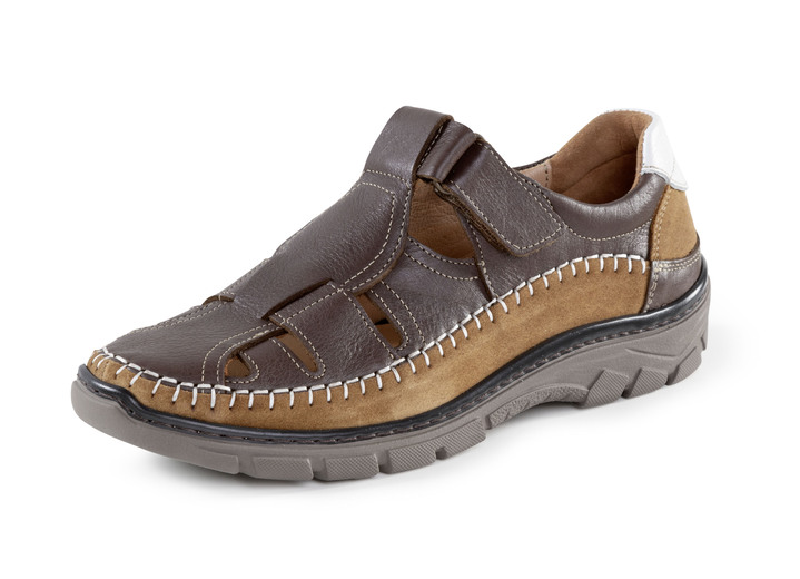 - Slippers gemaakt van rundnappa en suède leer, in Größe 040 bis 046, in Farbe TABAK COGNAC Ansicht 1