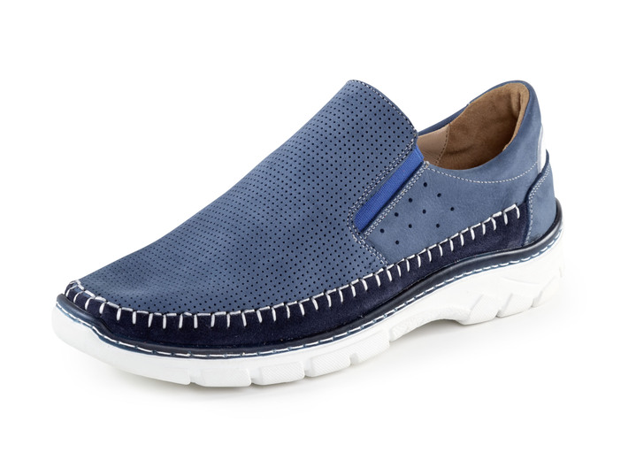 - Slippers gemaakt van rundnubuck en suède, in Größe 040 bis 046, in Farbe BLAUW Ansicht 1