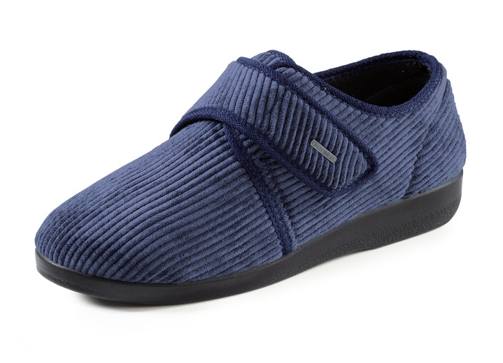 Huisschoenen - Klassieke herenpantoffels, met klittenbandsluiting, in Größe 040 bis 046, in Farbe MARINE Ansicht 1