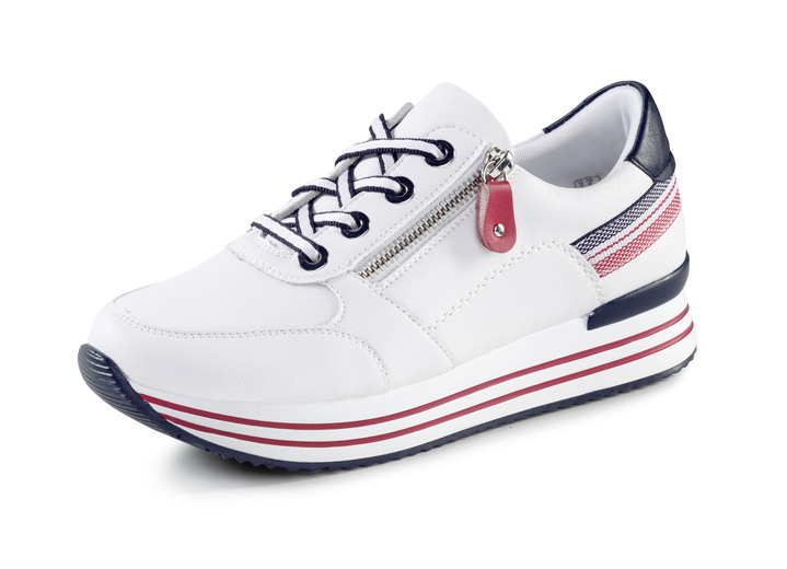 Instappers & veterschoenen - Remonte sneakers gemaakt van gecoat leer met textielafwerking, in Größe 036 bis 042, in Farbe WIT-MARINE-ROOD Ansicht 1