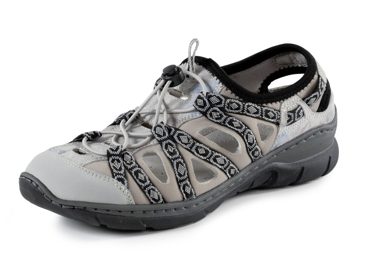 Sandaletten & Pantoletten - ELENA EDEN Sandale mit Textilbordüre, in Größe 036 bis 042, in Farbe GRAU-TAUPE Ansicht 1