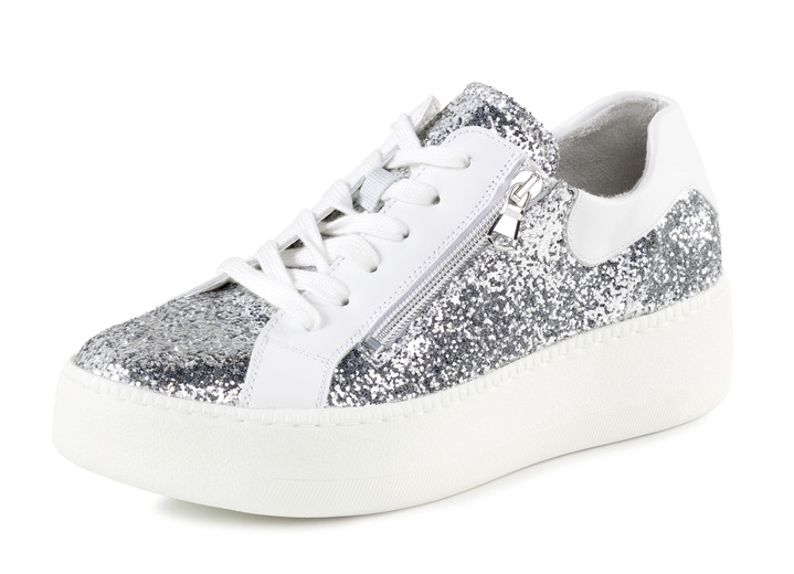 Instappers & veterschoenen - Waldläufer sneakers met verspreide glitter en luipaardprint, in Größe 3 1/2 bis 8, in Farbe SILBER-WEISS Ansicht 1