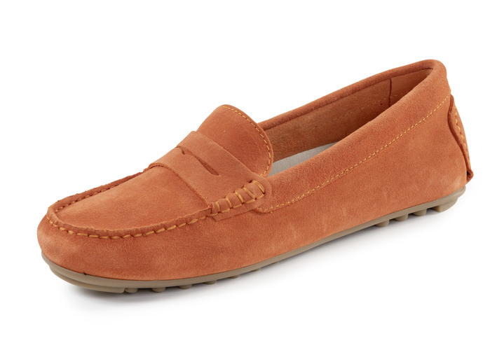SALE % - ELENA EDEN Mokassin-Slipper aus geschmeidigem Rind-Veloursleder, in Größe 036 bis 042, in Farbe ORANGE Ansicht 1